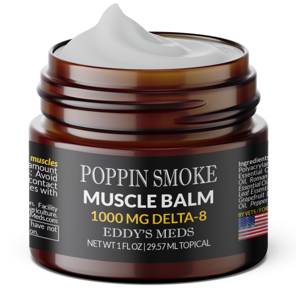 Eddy's Meds "Poppin-Smoke" Delta 8 balm. For muscle aches.